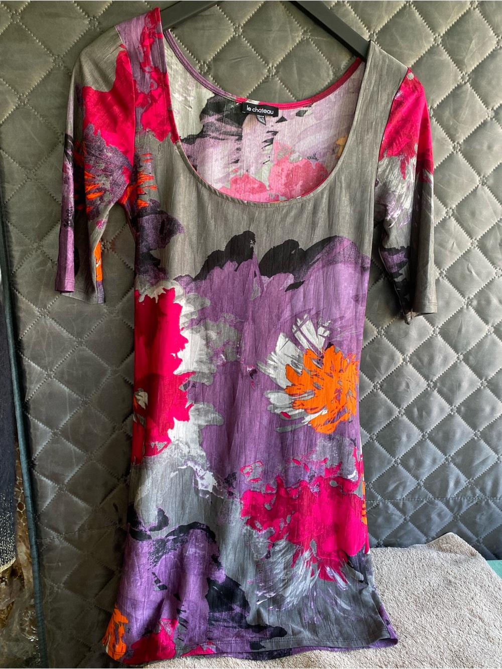 Vtg Le Chateau micro mini Dress in abstract watercolour made in Canada xs